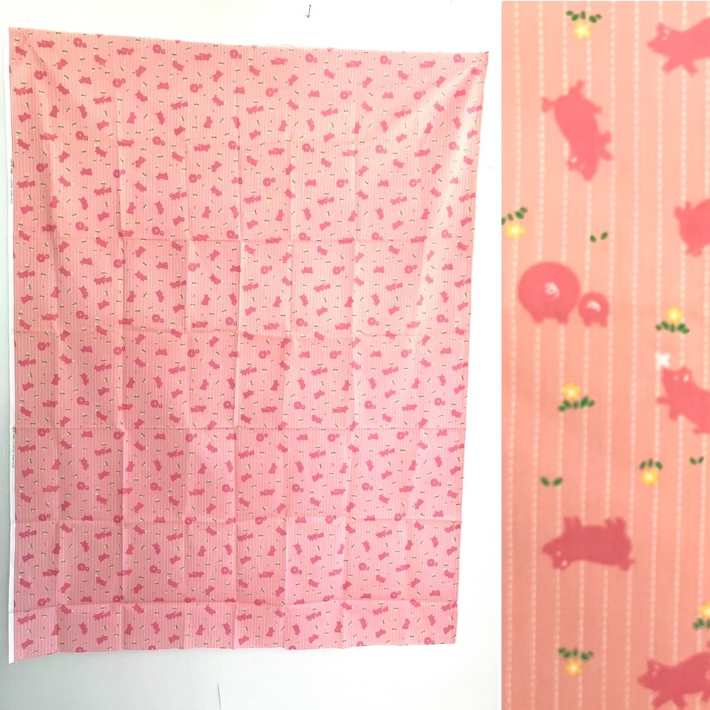 Vintage pink pigs cotton novelty fabric yardage